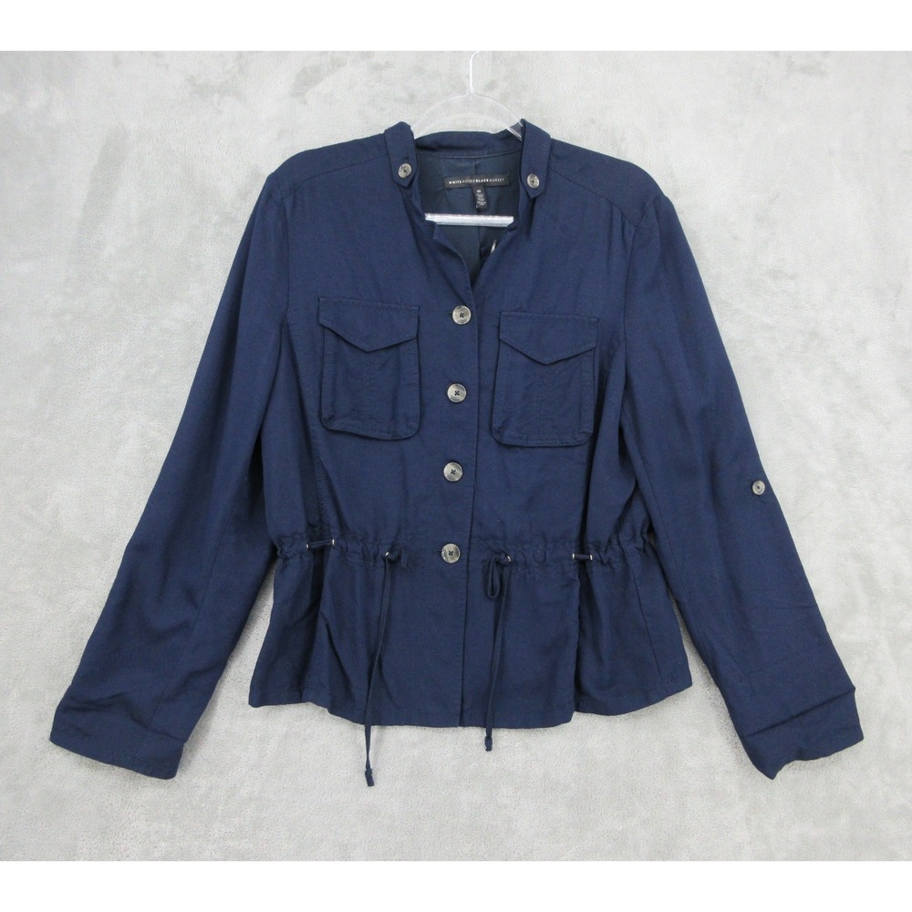 White House Black Market Jacket Womens Size 10 Navy Blue Utility Drawstring